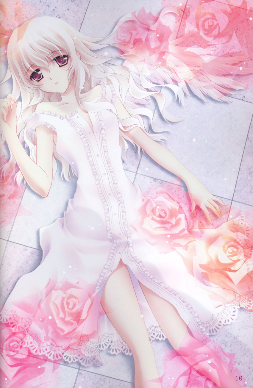 absurdres angel_wings dress flower highres nishiwaki_yuuri white_hair wings
