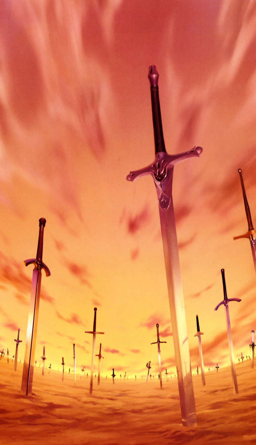 absurdres fate/stay_night fate_(series) highres no_humans planted_sword planted_weapon scan sunset sword unlimited_blade_works weapon