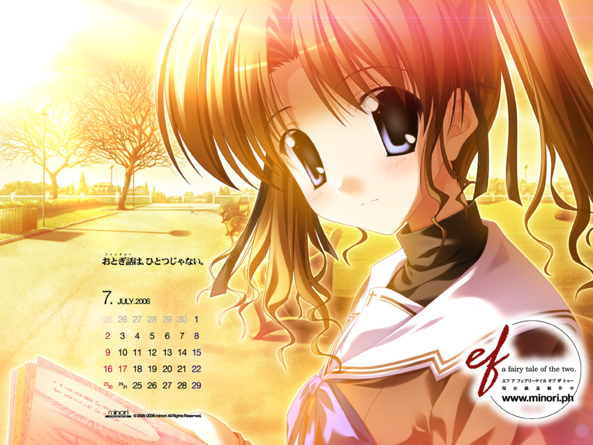 1girl calendar ef ef_the_first_tale hayama_mizuki highres nanao_naru school_uniform serafuku solo sunset