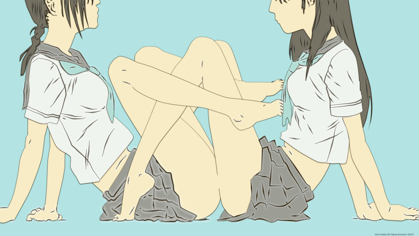 2girls highres legs multiple_girls sayonara_zetsubou_sensei school_uniform screencap vector_trace wallpaper yuri