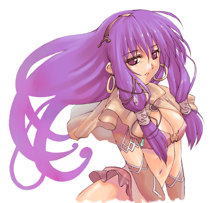 1girl absurdres breasts cleavage highres mage mage_(ragnarok_online) morii_shizuki purple_hair ragnarok_online solo
