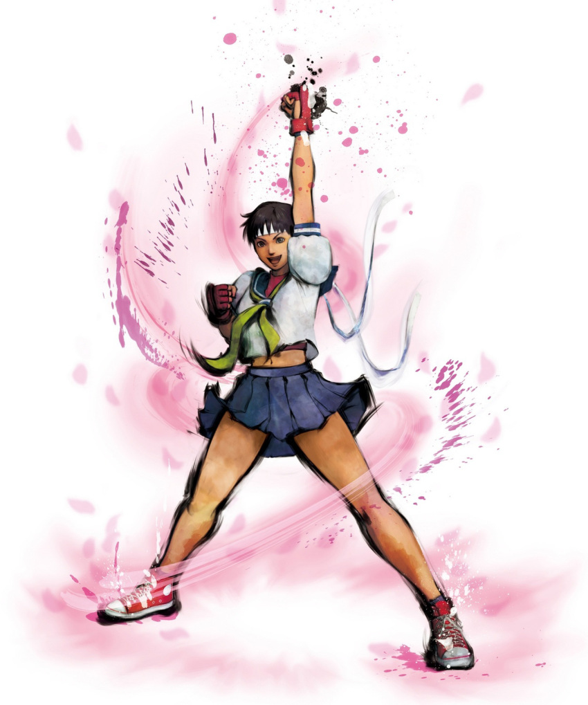 bandana capcom fingerless_gloves gloves headband highres ikeno_daigo kasugano_sakura school_uniform serafuku short_hair street_fighter street_fighter_iv