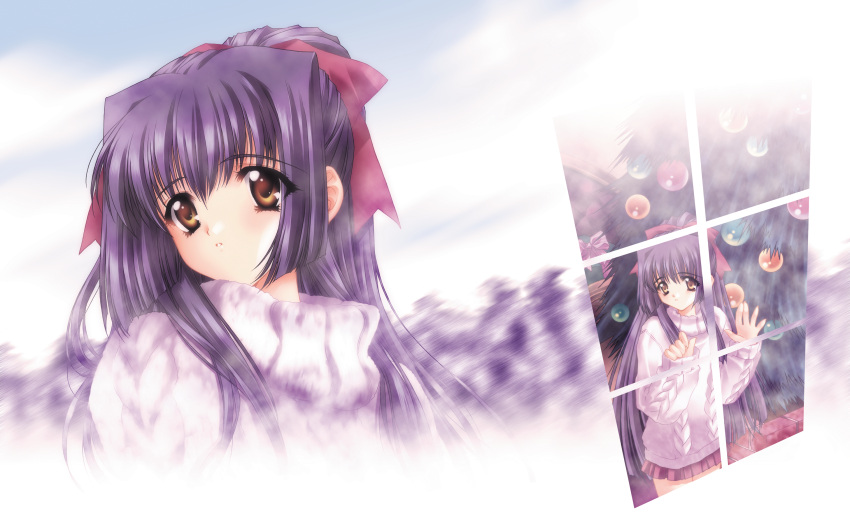 00s blue_hair carnelian highres kao_no_nai_tsuki kuraki_suzuna long_hair purple_hair ribbon sweater
