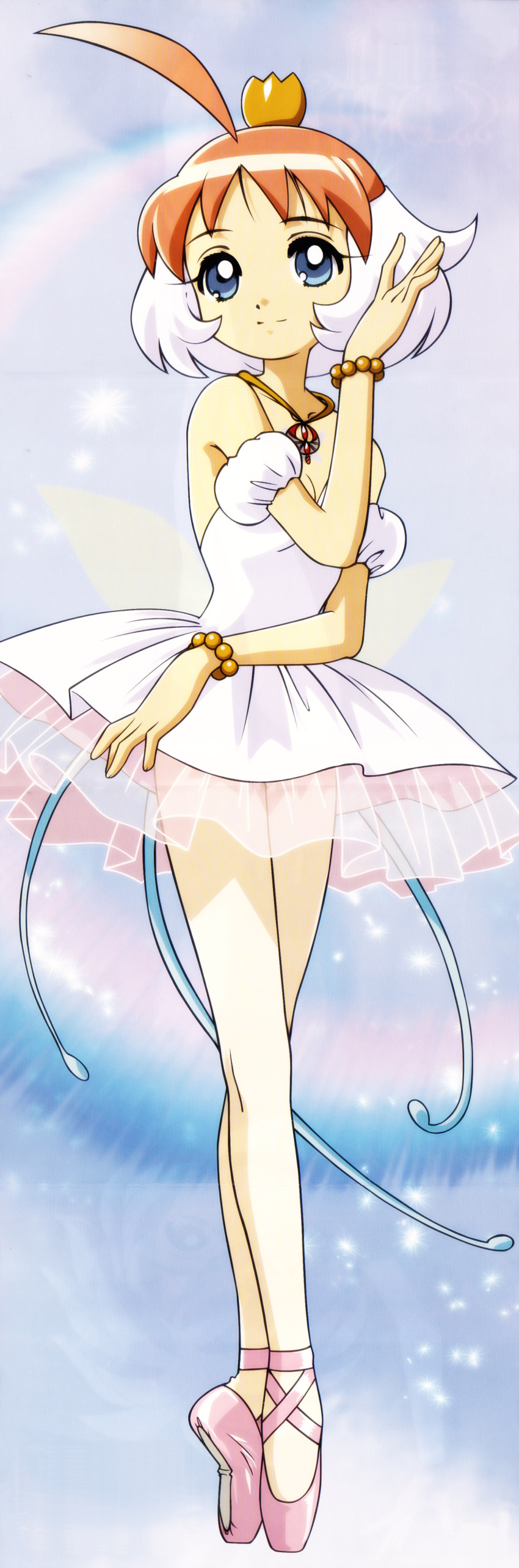 00s 1girl absurdres ahiru ahoge ballerina ballet ballet_slippers highres itou_ikuko long_image multicolored_hair official_art pantyhose princess_tutu princess_tutu_(character) shoe_ribbon solo tall_image tutu two-tone_hair white_legwear