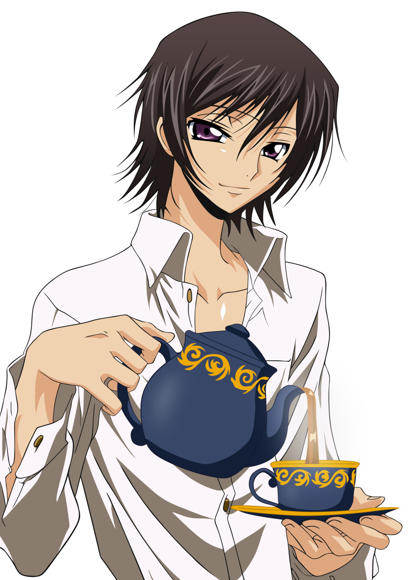 1boy absurdres code_geass cup highres lelouch_lamperouge male_focus solo tea transparent_background vector_trace