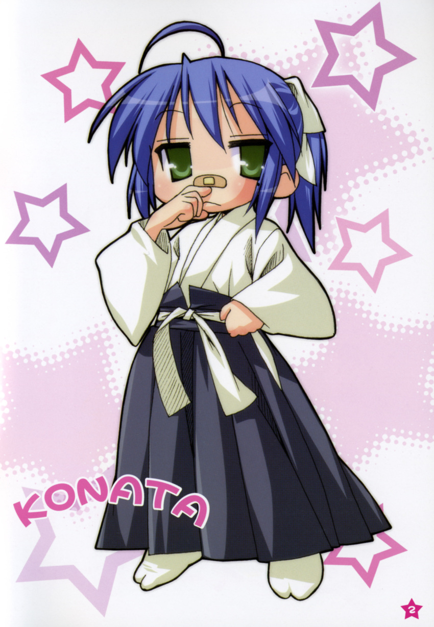 1girl absurdres ahoge bandaid bandaid_on_nose bow hair_bow highres izumi_konata lucky_star solo yoshimizu_kagami