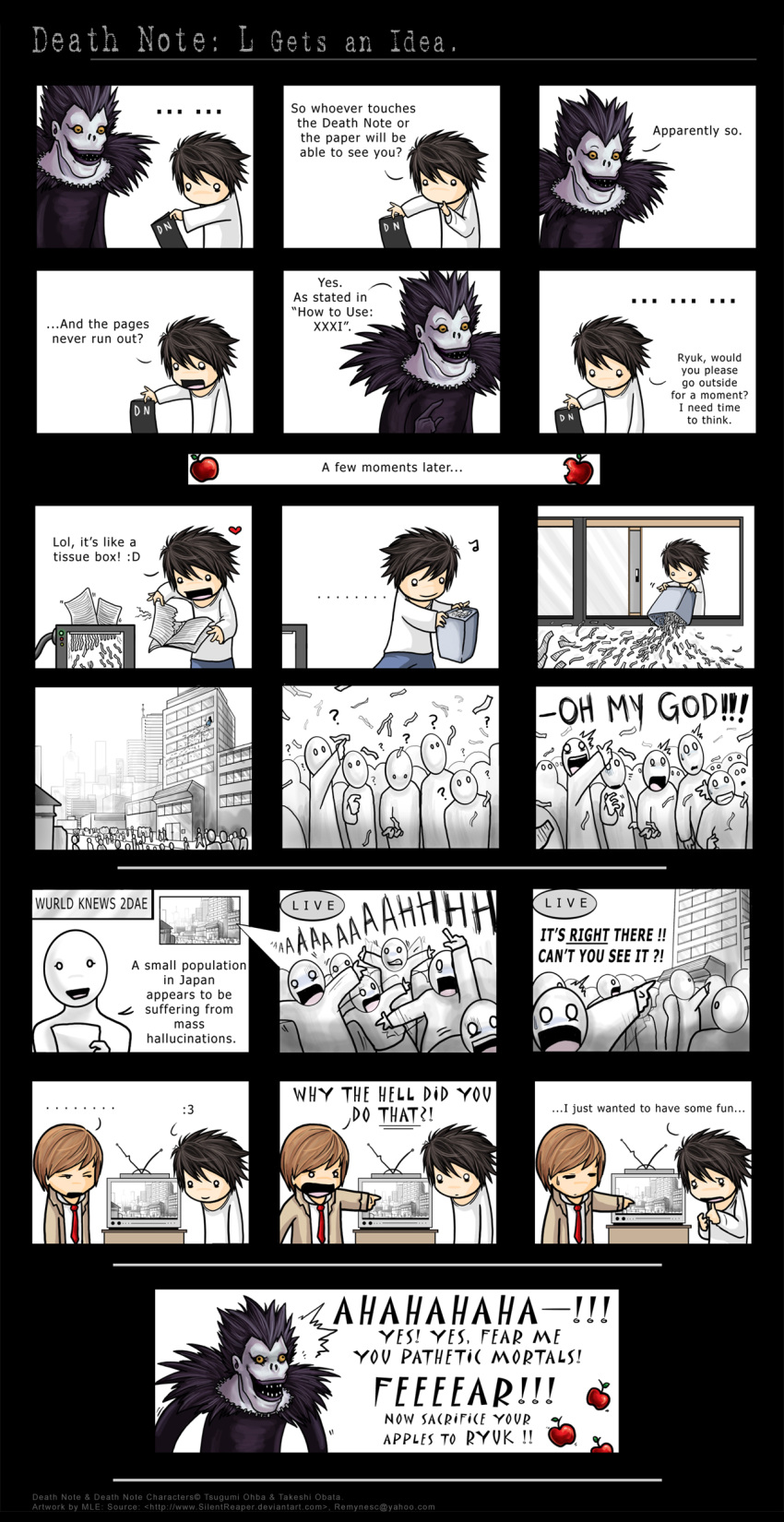 absurdres chibi comic death_note death_note_(object) emily_chan highres l_(death_note) parody ryuk silentreaper yagami_light