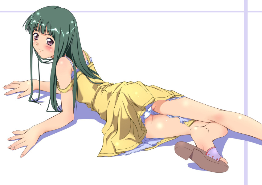 1girl dress f-ism green_hair highres murakami_suigun original panties sandals solo underwear