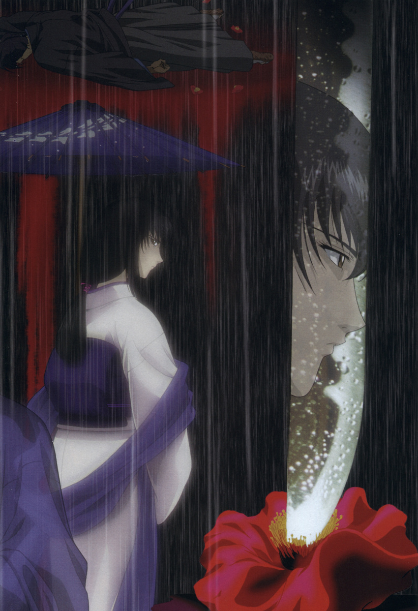 absurdres highres japanese_clothes katana kimono rain rurouni_kenshin sword umbrella weapon yukishiro_tomoe