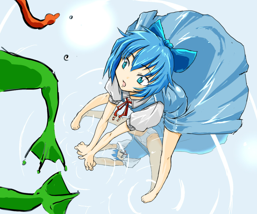 1girl blue_hair cif cirno dress female frog panties reflection ribbon solo the_embodiment_of_scarlet_devil touhou underwear