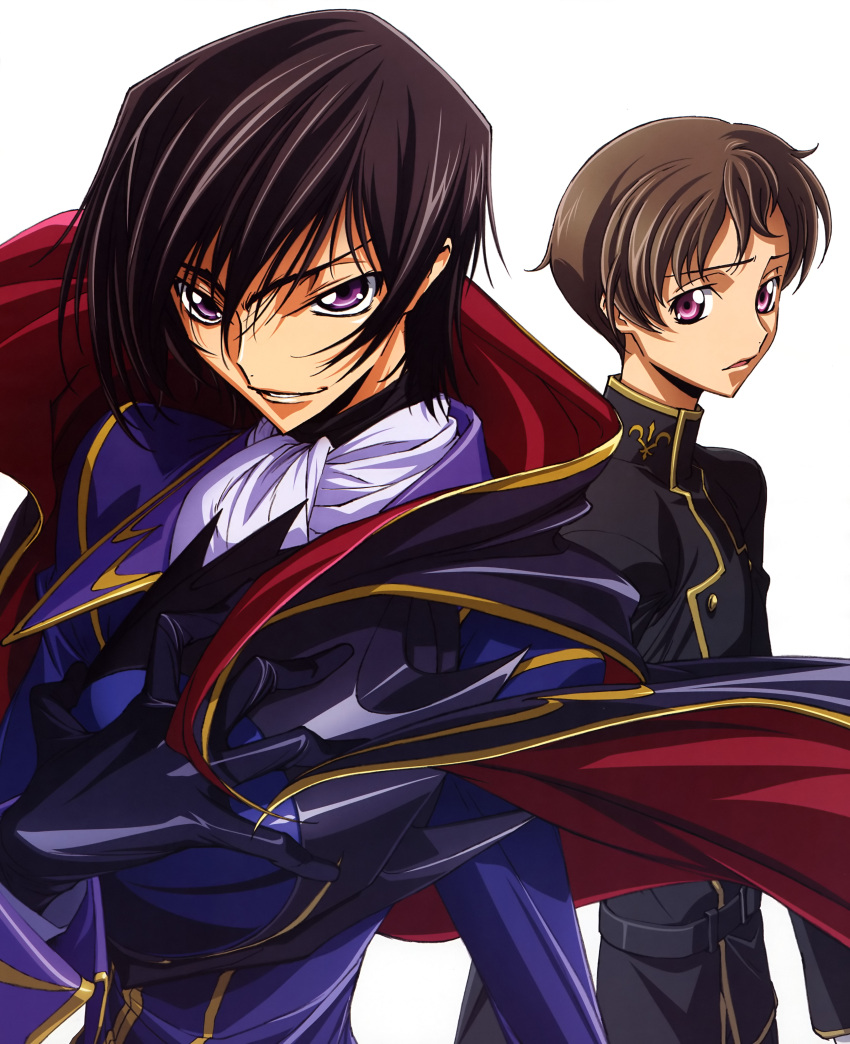 2boys absurdres cape code_geass highres lelouch_lamperouge male_focus multiple_boys rolo_lamperouge