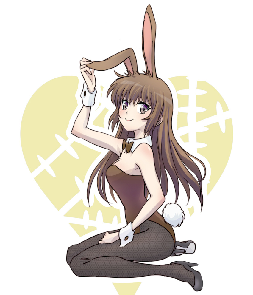 1girl animal_ears brown_eyes brown_hair bunny_girl bunny_tail bunnysuit high_heels highres iesupa leotard pantyhose playboy_bunny_leotard rabbit_ears rwby solo tail velvet_scarlatina wrist_cuffs