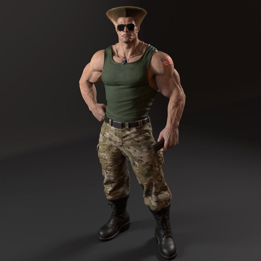 comb guile singlet street_fighter sunglasses
