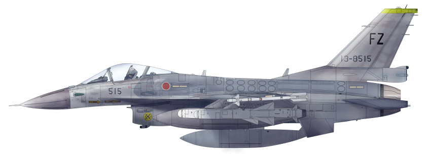 aircraft airplane ancient f-16_fighting_falcon fighter_jet from_side highres jasdf jet military military_vehicle missile mitsubishi_f-2 no_humans original tagme