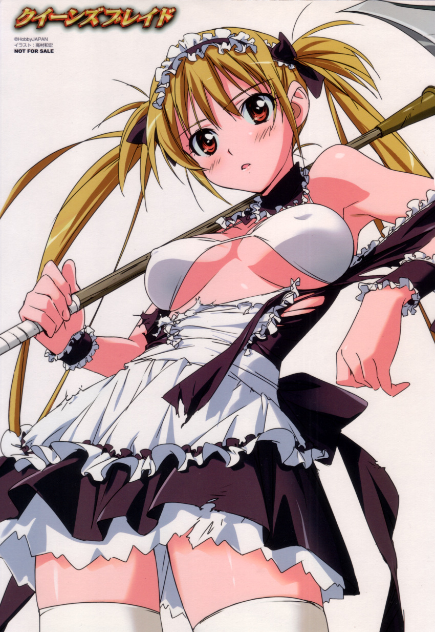 absurdres airi_(queen's_blade) alternate_color blonde_hair breasts erect_nipples highres huge_filesize maid queen's_blade thigh-highs torn_clothes twintails