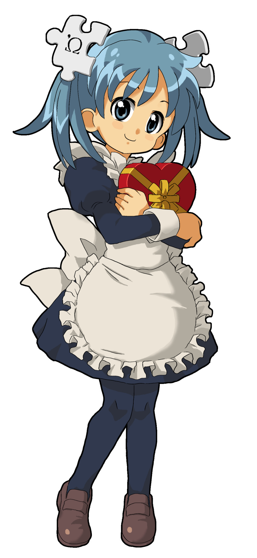 1girl absurdres aliasing blue_legwear full_body heart highres kasuga39 looking_at_viewer matching_hair/eyes pantyhose simple_background smile solo transparent_background valentine waist_apron wikipe-tan wikipedia