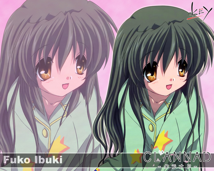 1girl character_name clannad copyright_name ibuki_fuuko long_hair low-tied_long_hair official_art pink_background solo tied_hair wallpaper zoom_layer