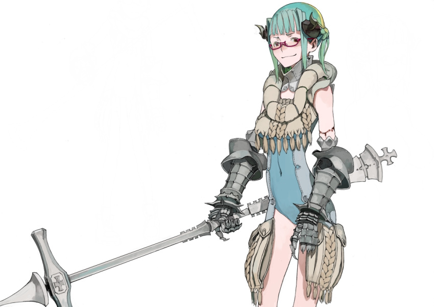 armor fakepucco glasses green_hair hammer horns