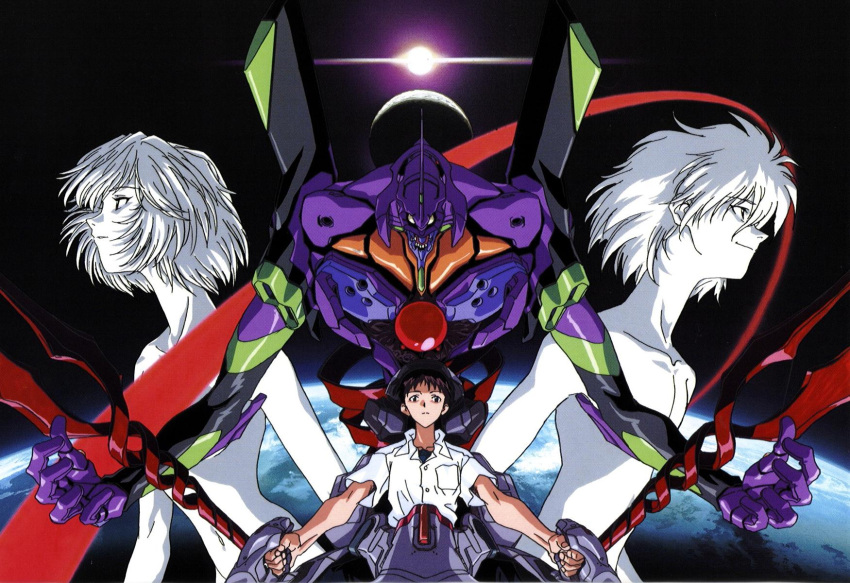 1girl 2boys ayanami_rei highres ikari_shinji lance lance_of_longinus lilith_(ayanami_rei) lilith_(nagisa_kaworu) mecha multiple_boys nagisa_kaworu neon_genesis_evangelion polearm spear weapon