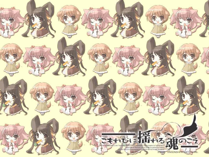 3girls animal_ears carrot cat_ears chibi dog_ears highres itou_noiji komorebi_ni_yureru_tamashii_no_koe kouenji_ayana multiple_girls rabbit_ears sui_(komorebi) tachibana_koharu wallpaper