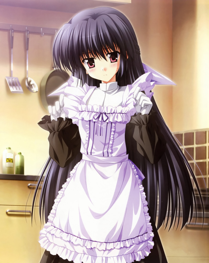 1girl absurdres amamiya_yuuko apron ef gloves highres long_hair maid maid_apron nanao_naru solo white_gloves