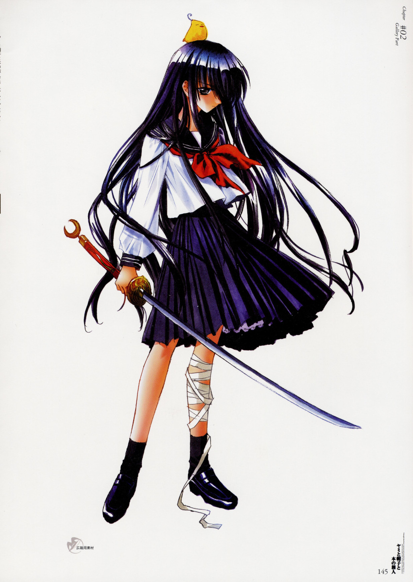 00s absurdres artbook azuma_hazuki bandage carnelian highres ken-chan pleated_skirt school_uniform serafuku skirt sword weapon yami_to_boushi_to_hon_no_tabibito