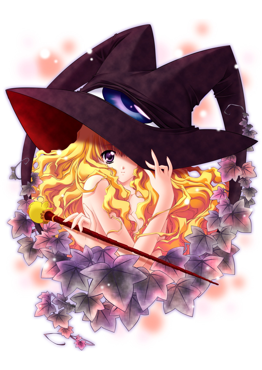 00s 1girl absurdres blonde_hair carnelian hat highres lilith_(yamibou) long_hair looking_at_viewer nude solo violet_eyes witch_hat yami_to_boushi_to_hon_no_tabibito