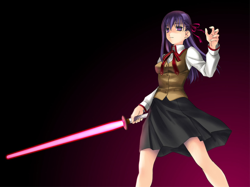 1girl energy_sword fate/stay_night fate_(series) lightsaber matou_sakura norizou_type-r sith solo star_wars sword weapon