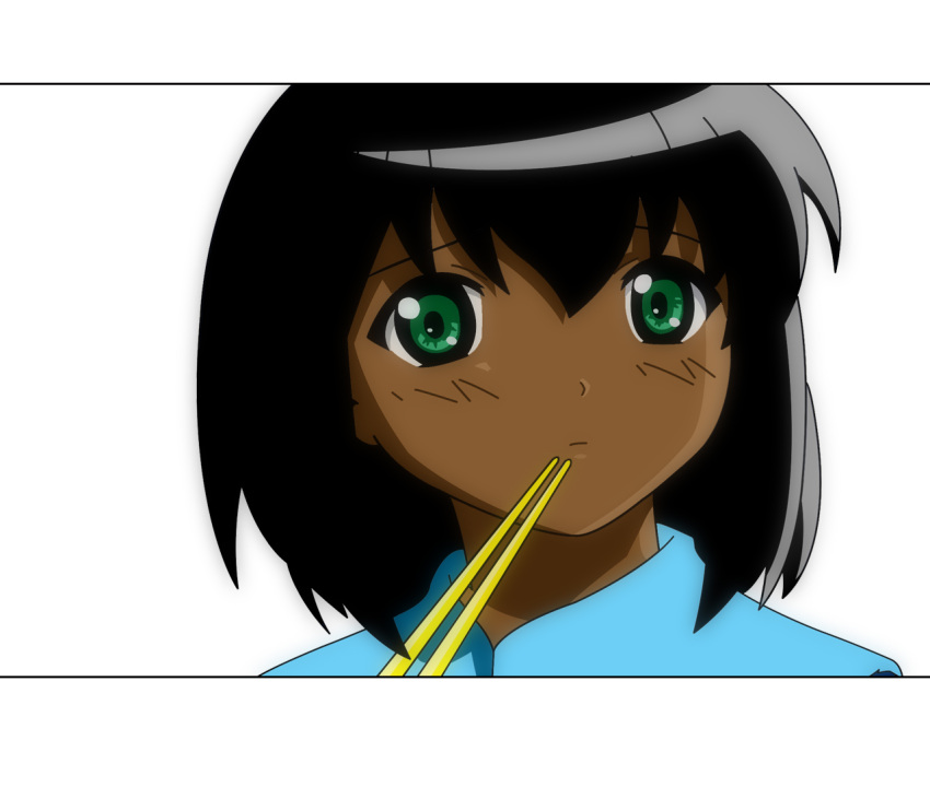 00s 1girl chopsticks dark_skin green_eyes kokubunji_koyori nurse_witch_komugi-chan photoshop solo vector_trace