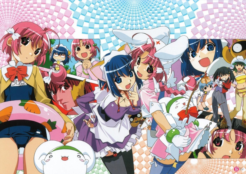 00s 1boy 5girls =_= age_difference ahoge akiba_megumi animal_ears bent_over biscuit bisuke-tan black_hair black_legwear blue_eyes blue_hair blue_legwear blush blush_stickers bow bracelet braid breasts carrot chaps child choker cleavage cowboy_hat date_kyousuke dress dress_lift everyone fang finger_gun fishing_rod gloves green_hair hair_bobbles hair_ornament hand_on_hip hands_clasped hat head_tilt highres hips innertube jewelry kokubunji_koyori large_breasts leaning long_hair magical_maid_koyori maid maid_headdress mugi-maru mugimaru multiple_girls nail_polish nakahara_komugi name_tag nurse nurse_cap nurse_witch_komugi-chan o_o object_on_head one-piece_swimsuit pink_eyes pink_hair pointing posokichi rabbit_ears red_nails ribbon sakurai_asuka school_swimsuit school_uniform serafuku short_hair swimsuit syrup tail thigh-highs tokisaka_runa twintails watanabe_akio western wings