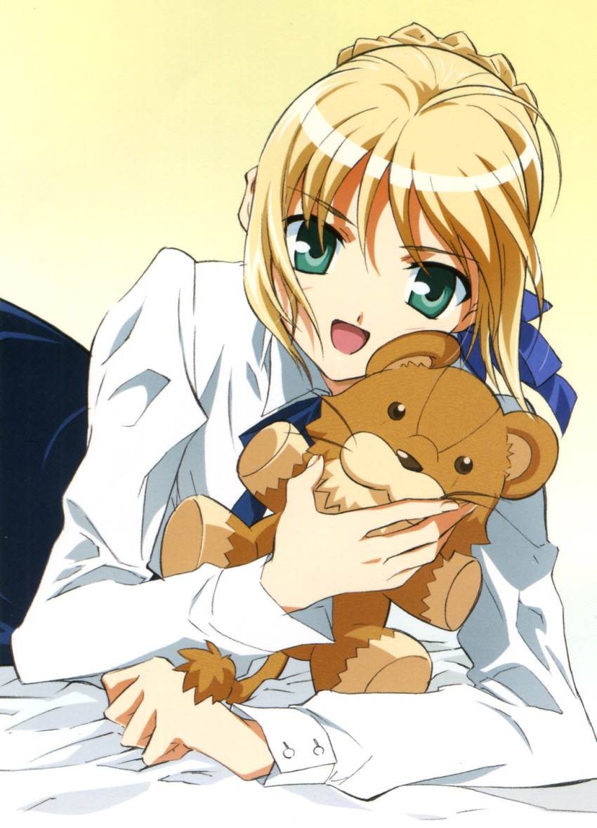 blouse duplicate fate/stay_night fate_(series) highres lion saber stuffed_animal stuffed_lion stuffed_toy