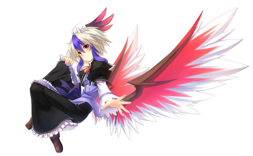 ahoge eho_(icbm) head_wings highres horns multicolored_hair short_hair solo tokiko_(touhou) touhou transparent_background wings yellow_eyes