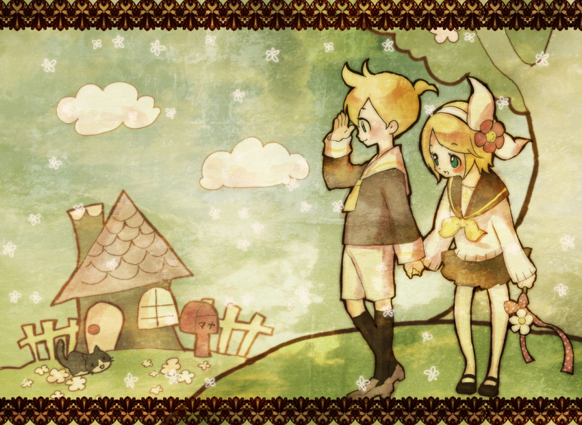 brother_and_sister cat holding_hands kagamine_len kagamine_rin siblings twins vocaloid