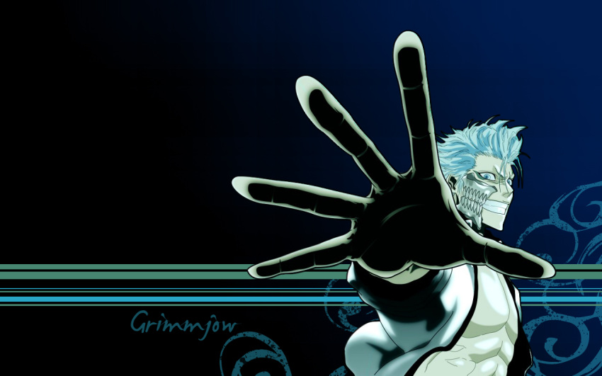 1280x800 1boy bleach blue_eyes blue_hair character_name grimmjow_jaegerjaquez male outstretched_hand solo upper_body vector wallpaper
