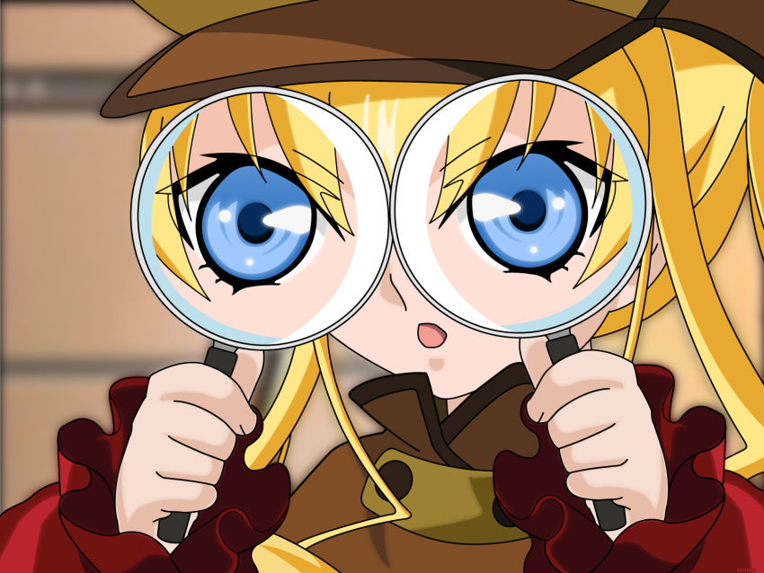 00s 1girl blonde_hair close-up detective highres magnifying_glass photoshop rozen_maiden shinku shop solo vector_trace