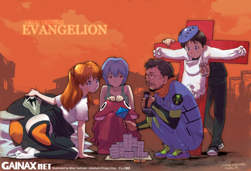 2boys 2girls angel_(evangelion) anno_hideaki ayanami_rei camcorder cosplay eva_01 gainaxtop ikari_shinji lilith_(evangelion) multiple_boys multiple_girls neon_genesis_evangelion ramiel shamshel souryuu_asuka_langley yoshizaki_mine zeruel