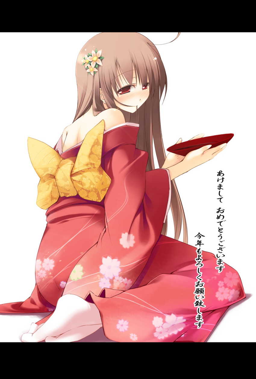 alcohol drunk hair_in_mouth highres japanese_clothes jirou_(chekoro) kimono mouth_hold new_year sake
