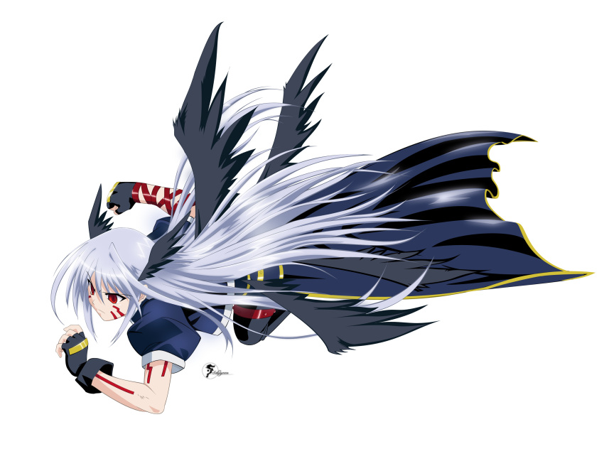 1girl facial_mark highres lyrical_nanoha mahou_shoujo_lyrical_nanoha mahou_shoujo_lyrical_nanoha_a's multiple_wings reinforce reinforce_zwei solo solwyvern vector_trace wings yami_no_sho