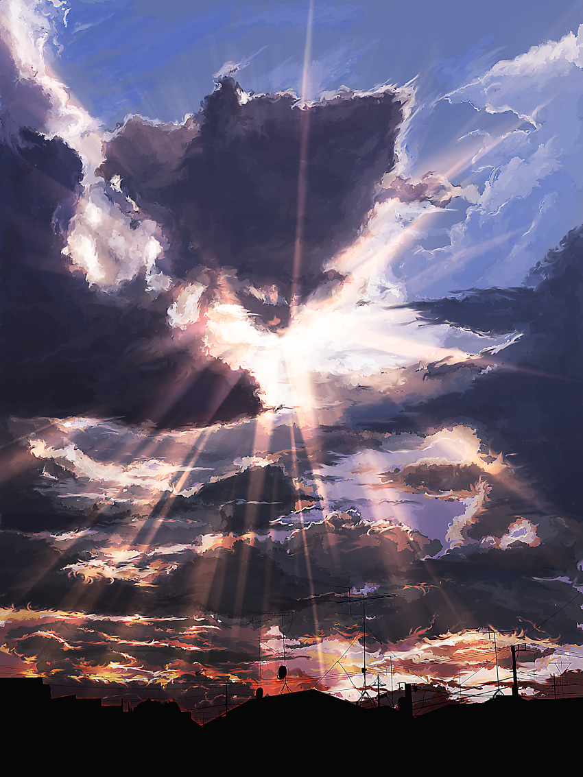 amaneko cloud clouds highres landscape light power_lines ryouma_(galley) scenery sky sun sunbeam sunlight