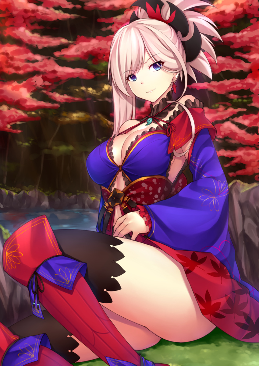 blsuh blue_eeys fate/grand_order long_hair musashi_miyamoto pink_hair ponytail