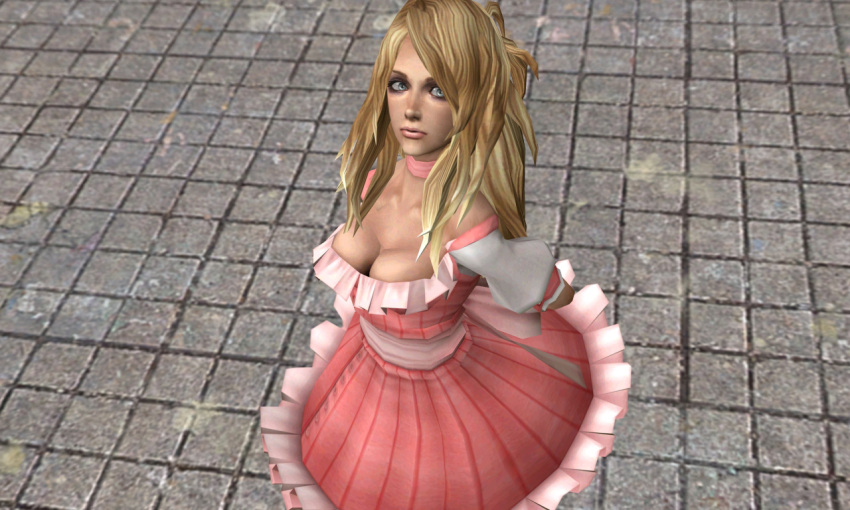 3d bad_girl blonde_hair breasts frills garry's_mod highres lipstick long_hair model no_more_heroes
