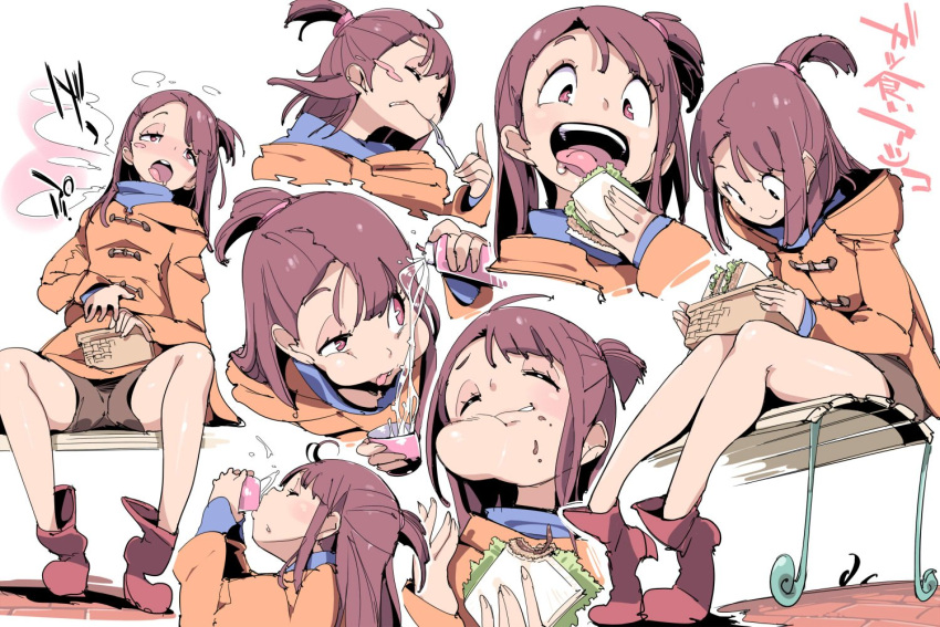 1girl akko_kagari blush chris_(mario) eating food little_witch_academia multiple_views saliva sandwich sexually_suggestive