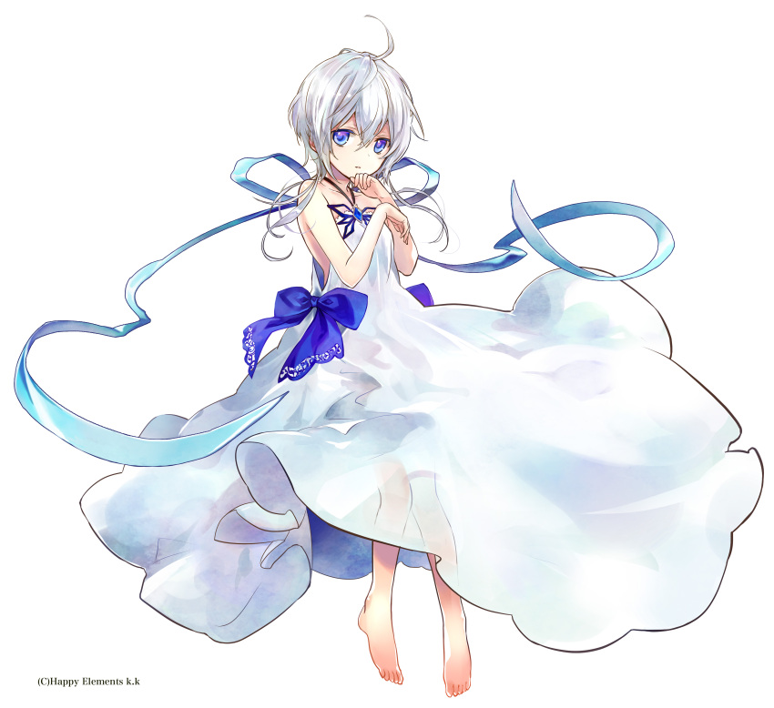 1girl absurdres ahoge anatamouta blue_eyes collarbone dress full_body highres long_hair original short_hair_with_long_locks silver_hair simple_background solo white_background white_dress