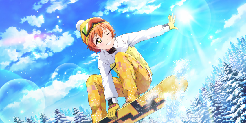 blonde_hair blush green_eyes hoshizora_rin jacket love_live!_school_idol_festival_all_stars short_hair smile wink