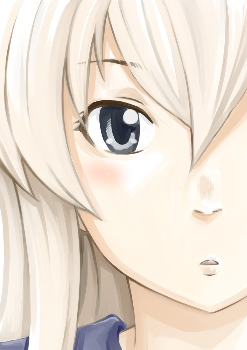 1girl blonde_hair close-up commentary_request grey_eyes hair_between_eyes head_only highres inoue_kousei kantai_collection long_hair looking_at_viewer nose parted_lips sailor_collar shimakaze_(kantai_collection) sidelocks solo