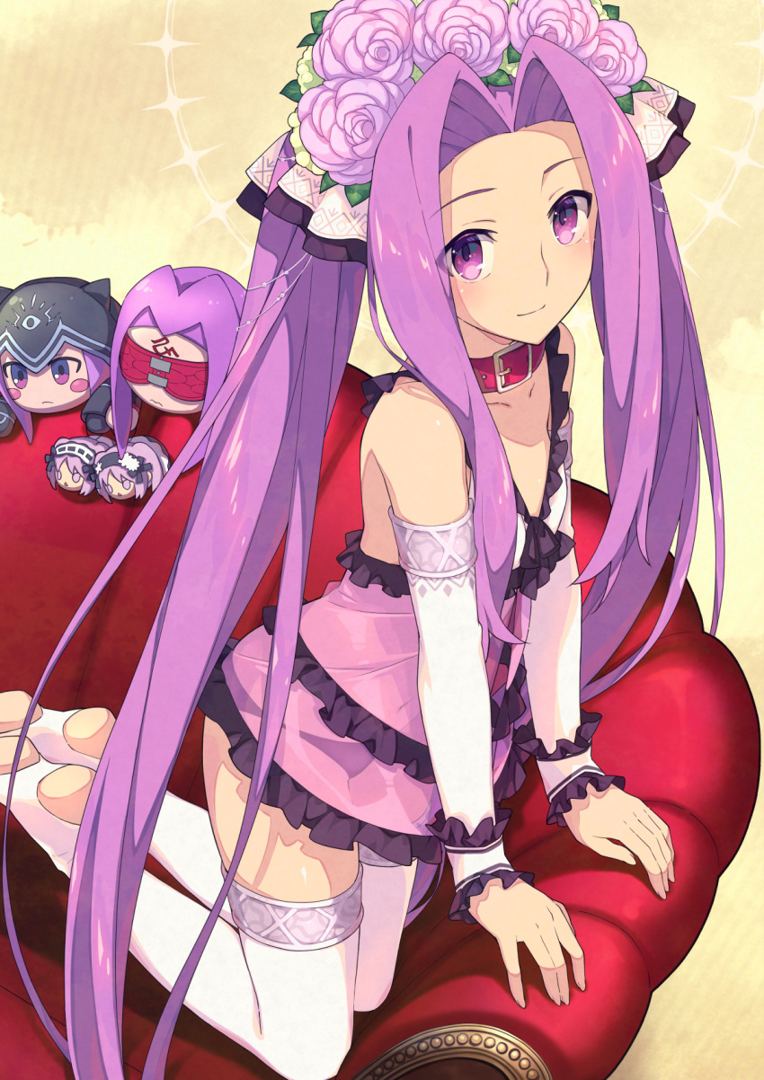 1girl babydoll bangs breasts commission fate/grand_order fate_(series) forehead highres long_hair looking_at_viewer medusa_(fate) medusa_(lancer)_(fate) parted_bangs purple_hair saipaco sidelocks skeb_commission small_breasts thighs very_long_hair violet_eyes