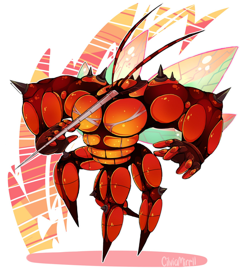absurdres artist_name buzzwole cilvia_mirell full_body highres insect_wings legendary_pokemon muscle no_humans pokemon pokemon_(creature) pokemon_(game) pokemon_sm solo spikes ultra_beast wings