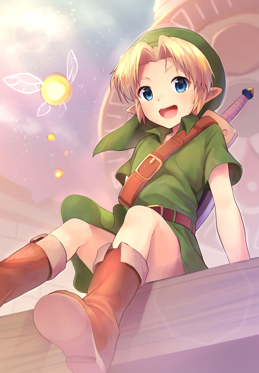 1boy blonde_hair blue_eyes cocolo_(co_co_lo) fairy hat highres link pointy_ears smile tatl the_legend_of_zelda the_legend_of_zelda:_majora's_mask young_link