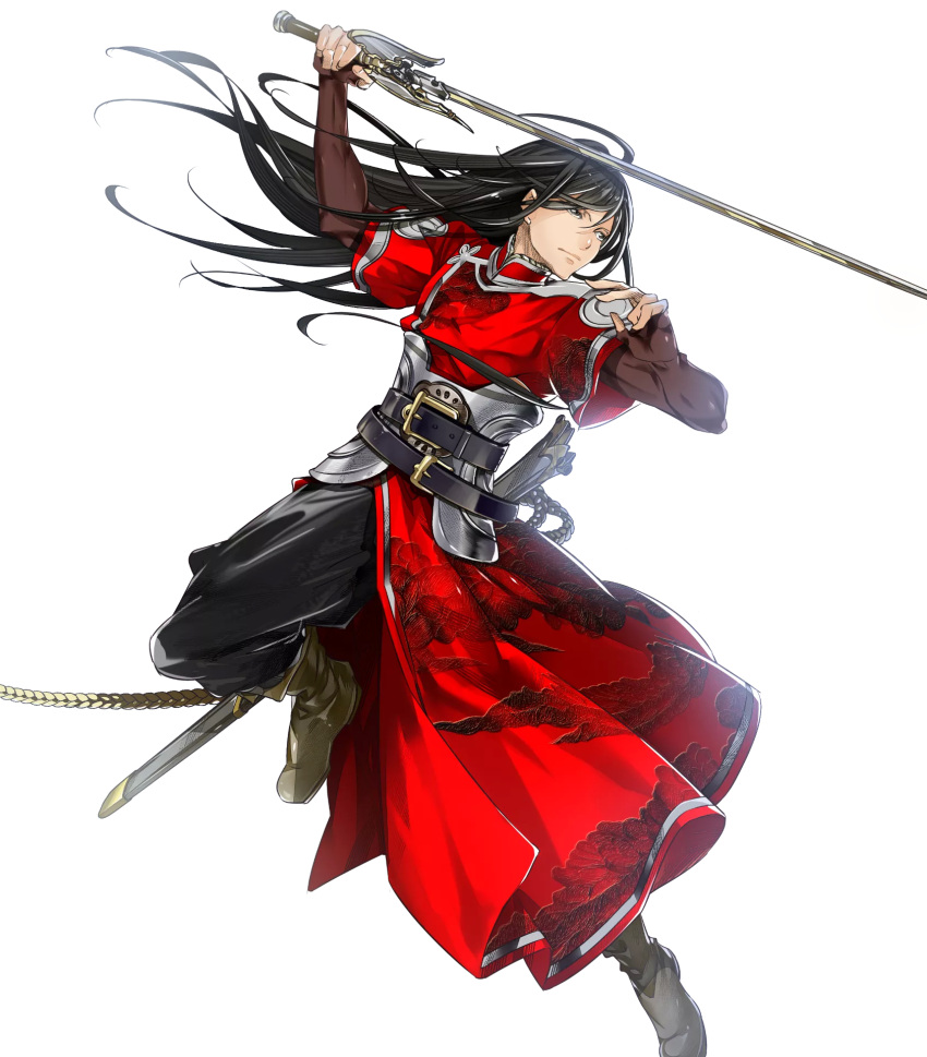 1boy belt boots brown_eyes brown_hair fire_emblem fire_emblem:_mystery_of_the_emblem fire_emblem_heroes full_body highres long_hair male_focus nabarl official_art solo sword transparent_background weapon yura_(ub4u)
