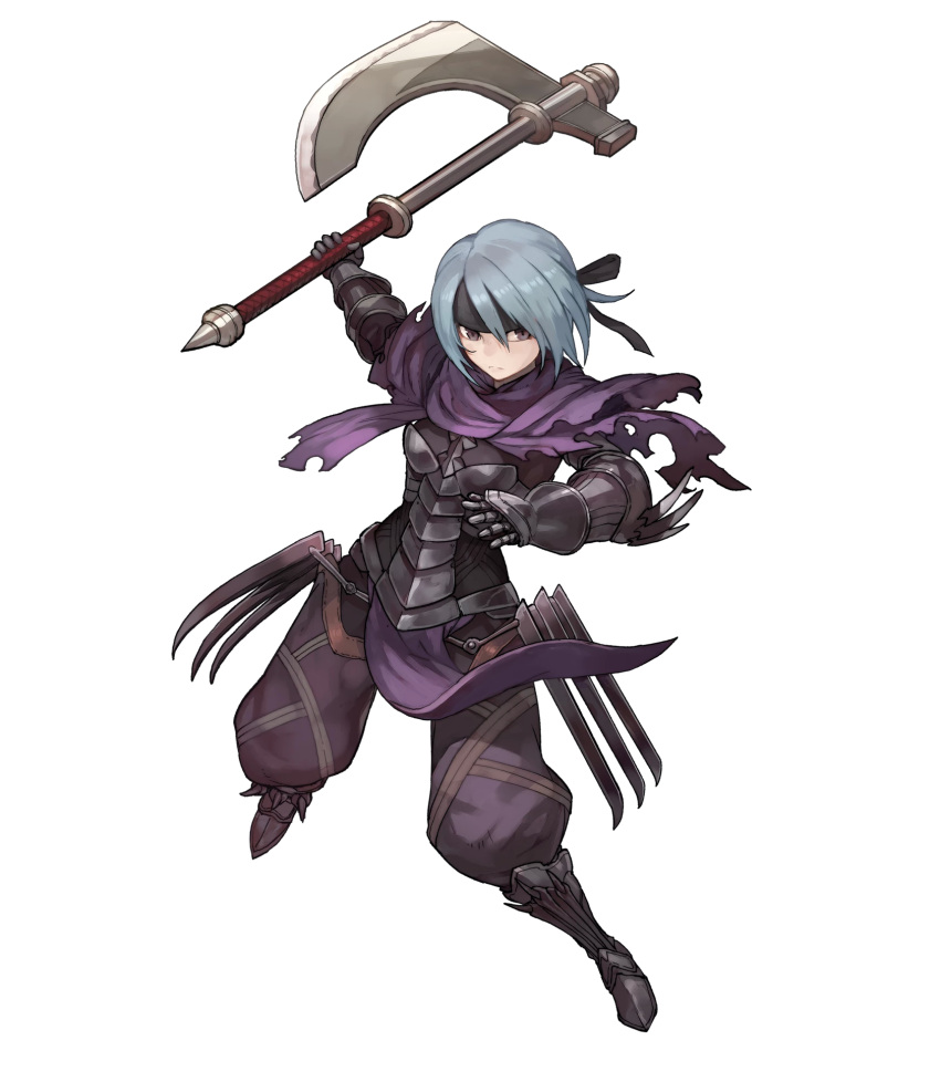 armor armored_boots axe belka_(fire_emblem_if) black_eyes blue_hair boots capelet fire_emblem fire_emblem_heroes fire_emblem_if full_body gloves headband highres lack official_art solo transparent_background weapon